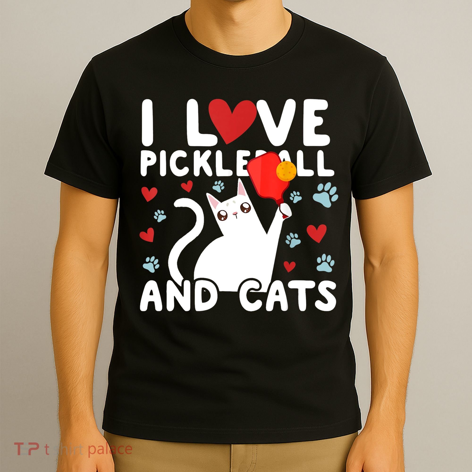 I Love Pickleball & Cats White Cat Fitness Workout Gift TShirt T-Shirt