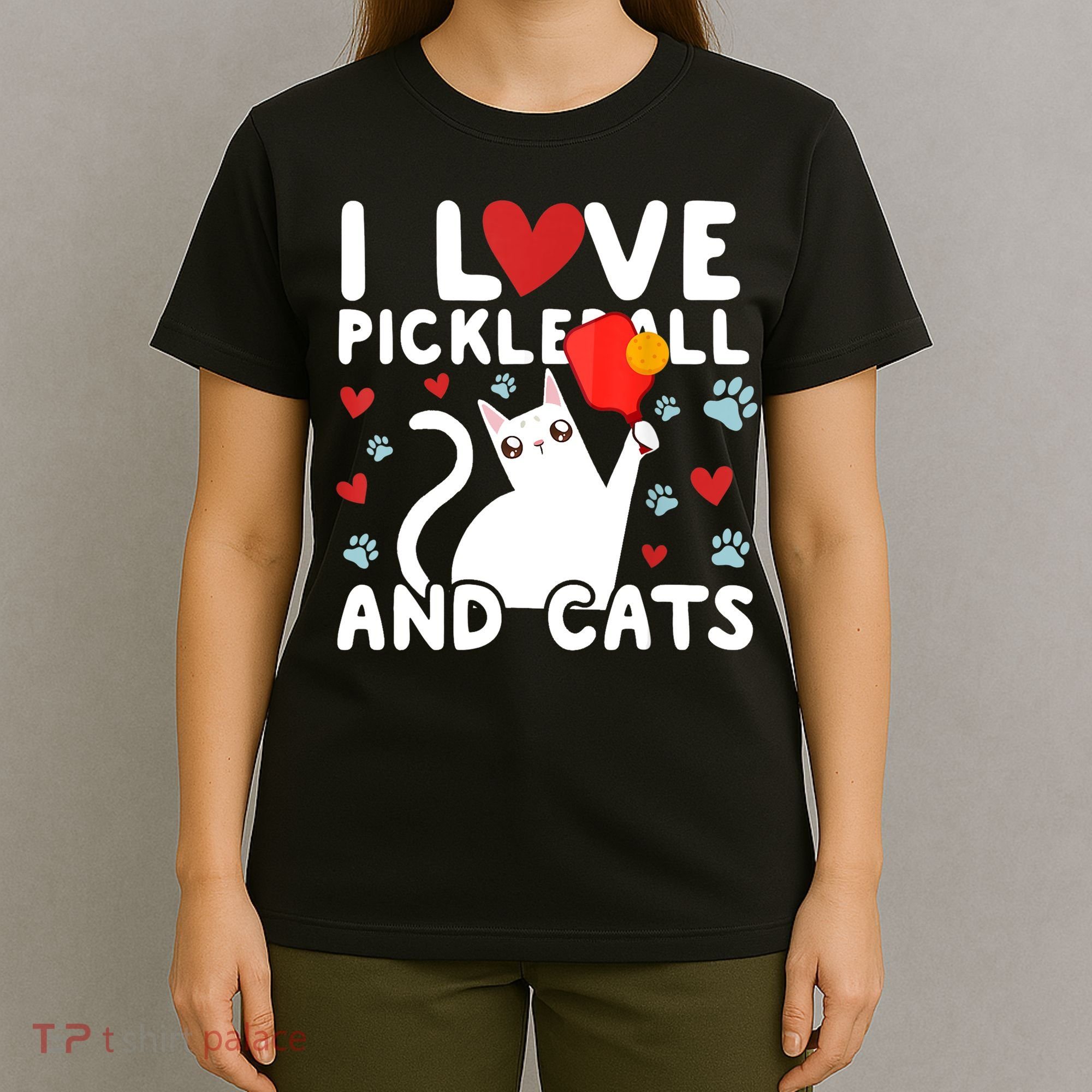 I Love Pickleball & Cats White Cat Fitness Workout Gift TShirt T-Shirt