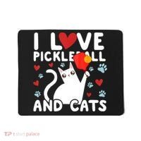 I Love Pickleball & Cats White Cat Fitness Workout Gift TShirt Mousepad thumb 0