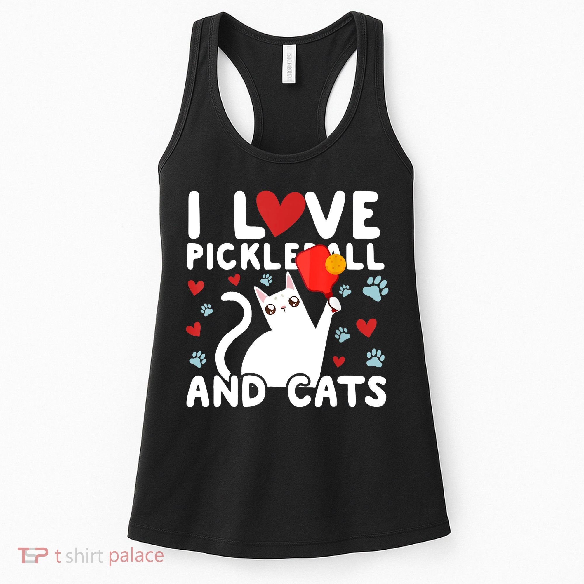 I Love Pickleball & Cats White Cat Fitness Workout Gift TShirt Women's Tank Top