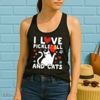 I Love Pickleball & Cats White Cat Fitness Workout Gift TShirt Women's Tank Top thumb 2