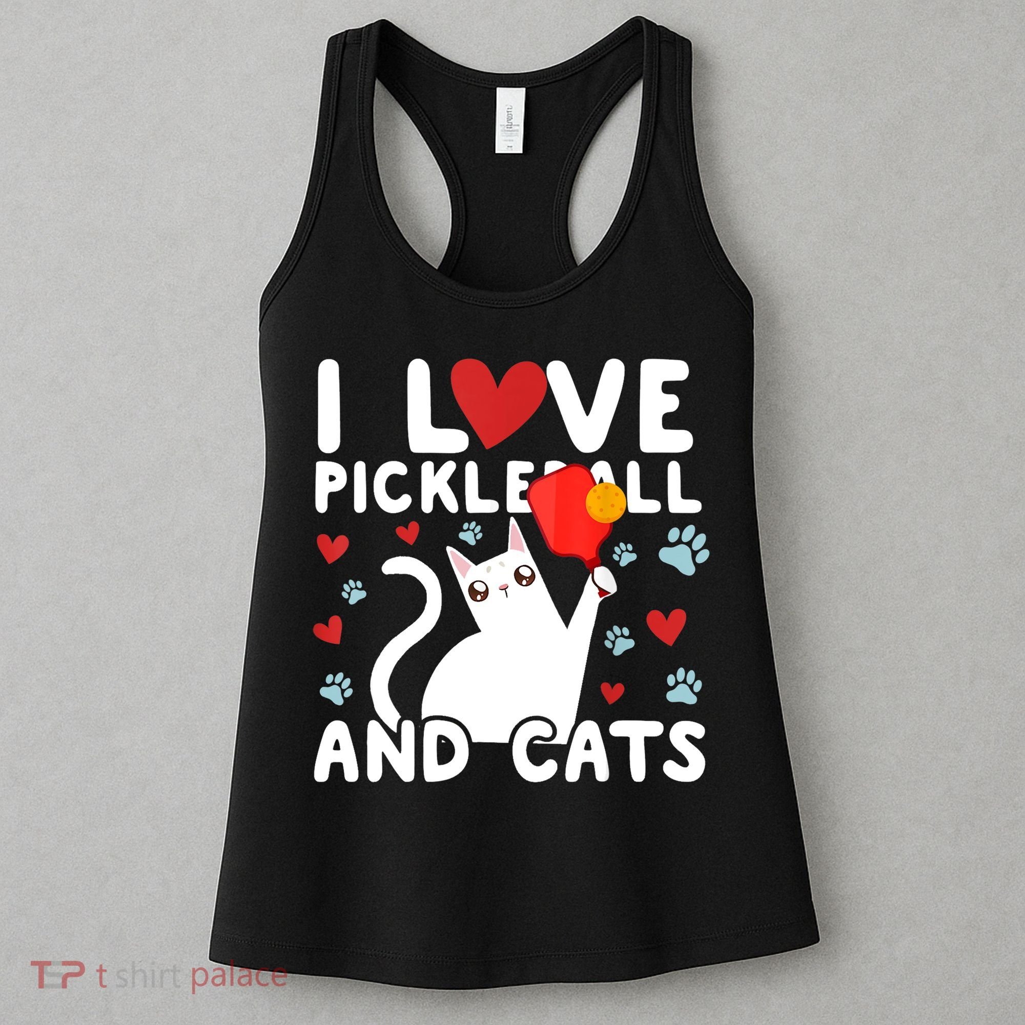 I Love Pickleball & Cats White Cat Fitness Workout Gift TShirt Women's Tank Top
