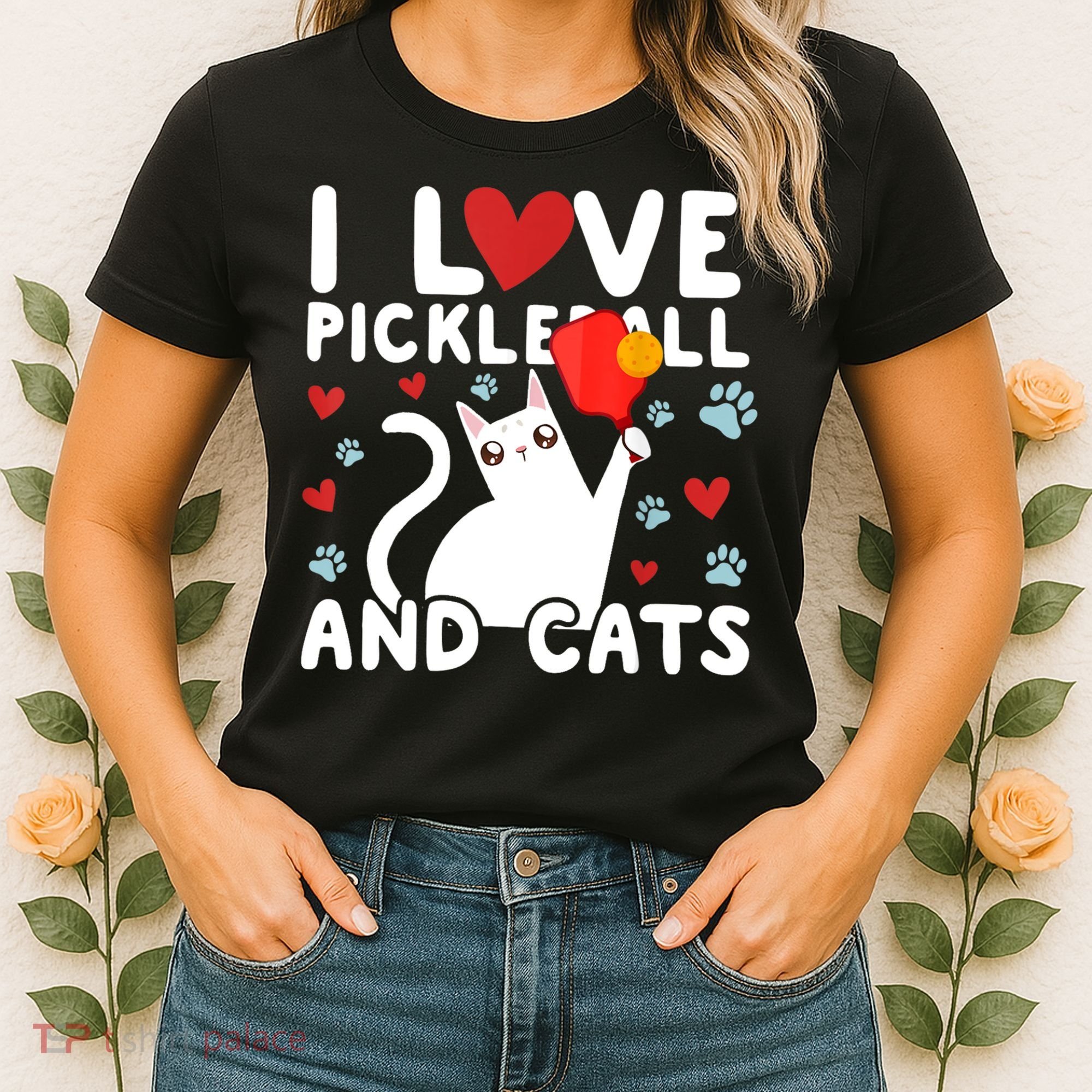 I Love Pickleball & Cats White Cat Fitness Workout Gift TShirt Women's T-Shirt