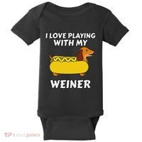 I Love Playing With My Wiener Dachshund Dog Weenie Baby Bodysuit thumb 0