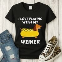 I Love Playing With My Wiener Dachshund Dog Weenie Women's T-Shirt thumb 3