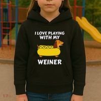 I Love Playing With My Wiener Dachshund Dog Weenie Kids Hoodie thumb 3