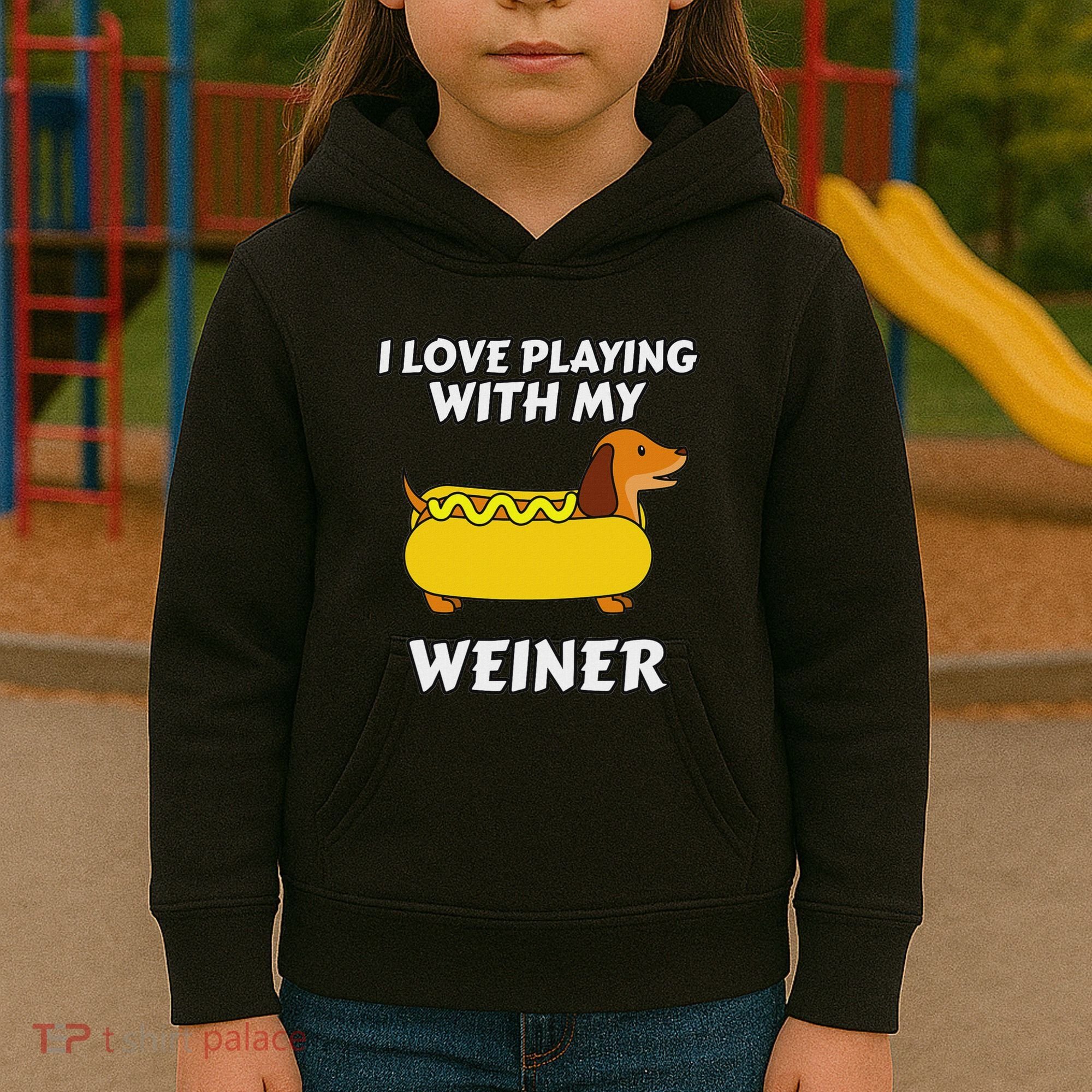I Love Playing With My Wiener Dachshund Dog Weenie Kids Hoodie