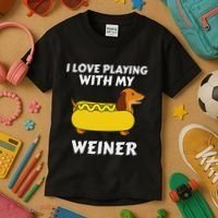 I Love Playing With My Wiener Dachshund Dog Weenie Kids T-Shirt thumb 3