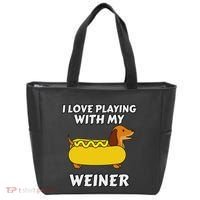 I Love Playing With My Wiener Dachshund Dog Weenie Tote Bag thumb 0