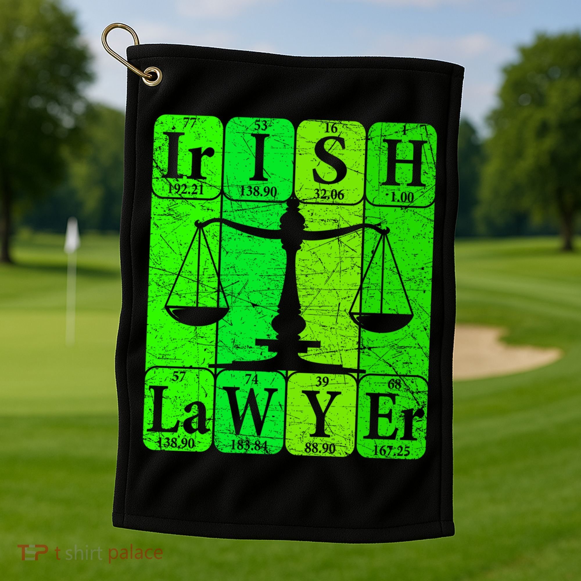 Irish Lawyer Periodic Table Elets Nerd Attorney Gift Golf Towel