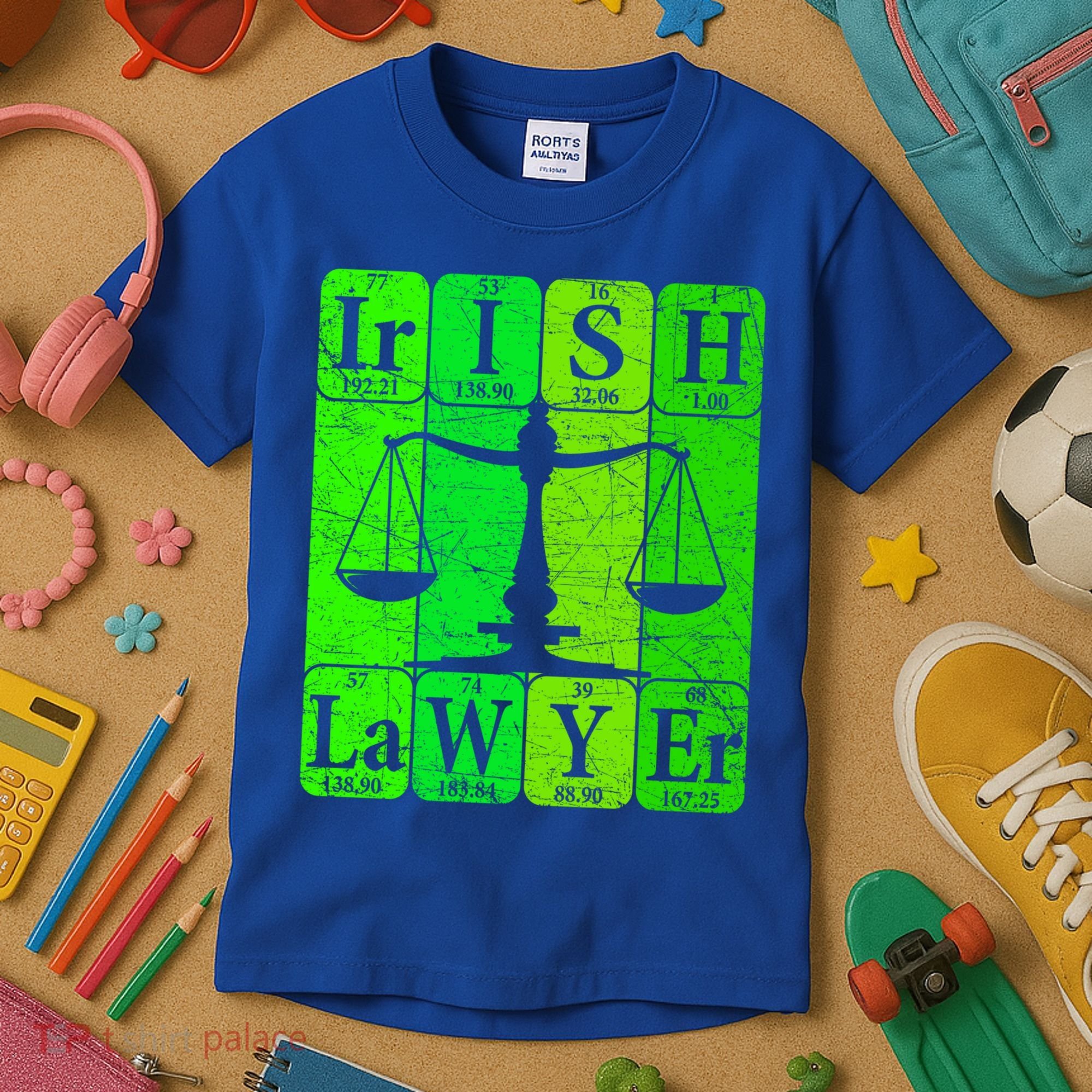 Irish Lawyer Periodic Table Elets Nerd Attorney Gift Kids T-Shirt
