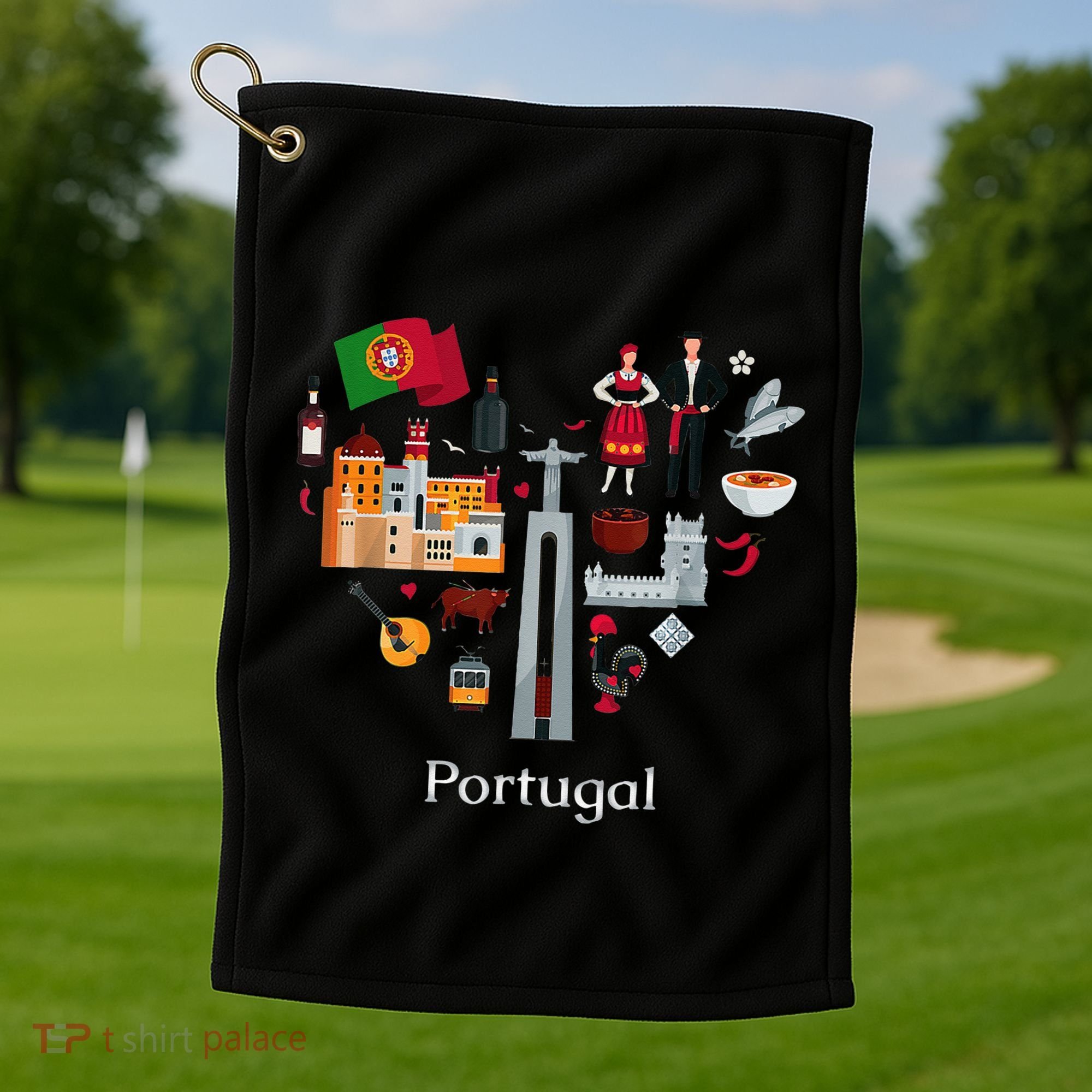 I Love Portugal Lisbon Map Iconic Traditional Souvenir Gift Golf Towel