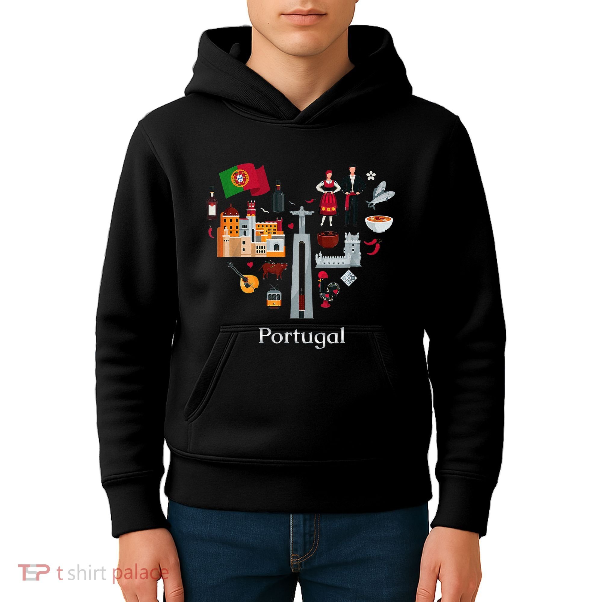 I Love Portugal Lisbon Map Iconic Traditional Souvenir Gift Kids Hoodie