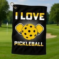 I Love Pickleball Paddle Golf Towel thumb 1