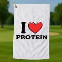 I Love Protein Funny Gym Workout Golf Towel thumb 1