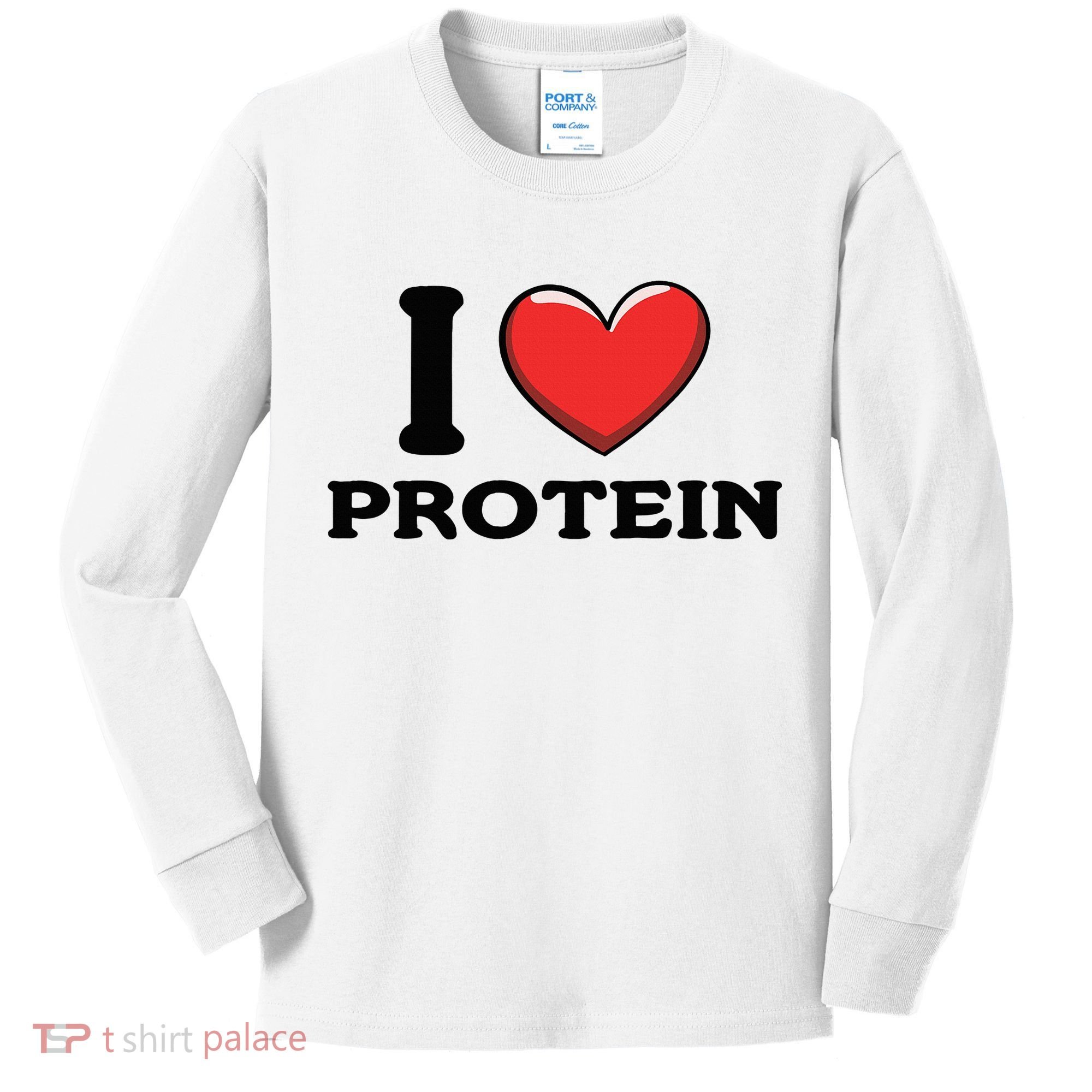 I Love Protein Funny Gym Workout Kids Long Sleeve Shirt