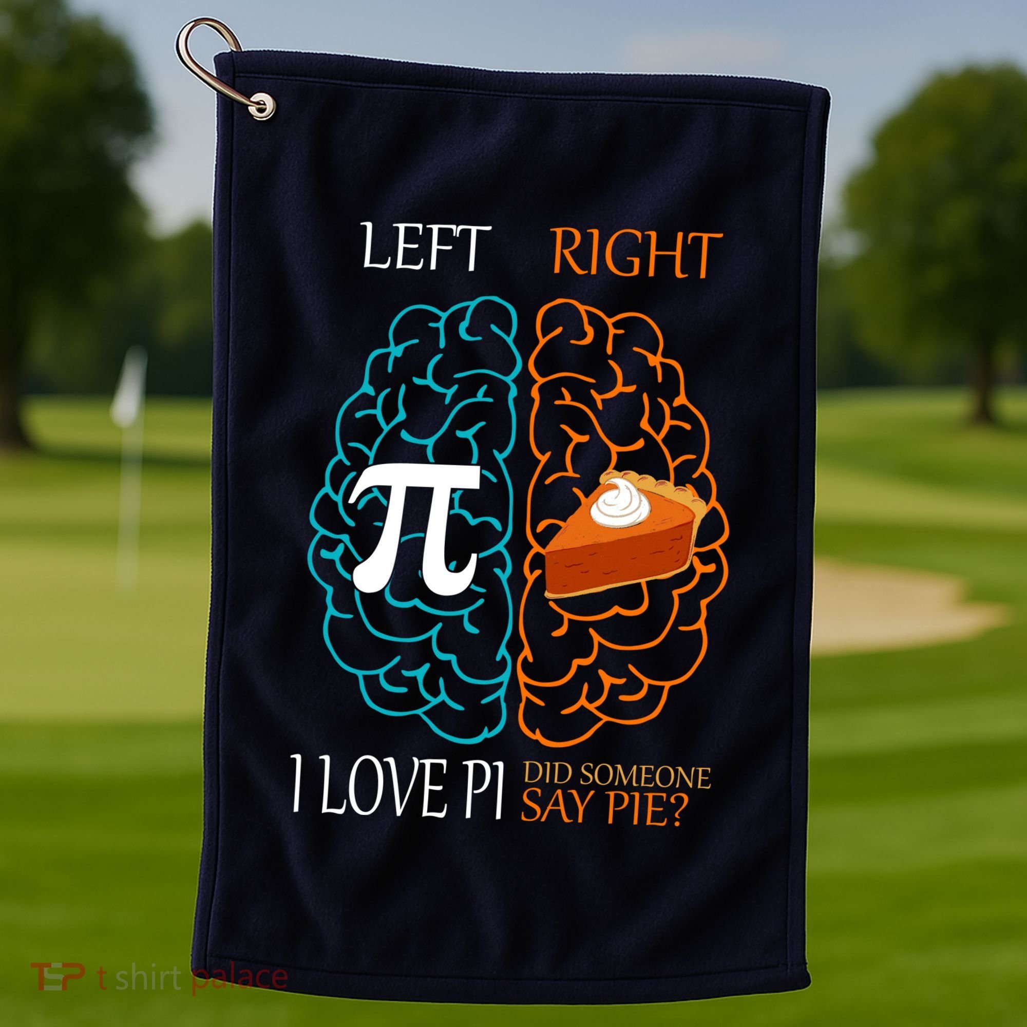 I Love Pi Did Someone Say Pie Brain Left Right Golf Towel