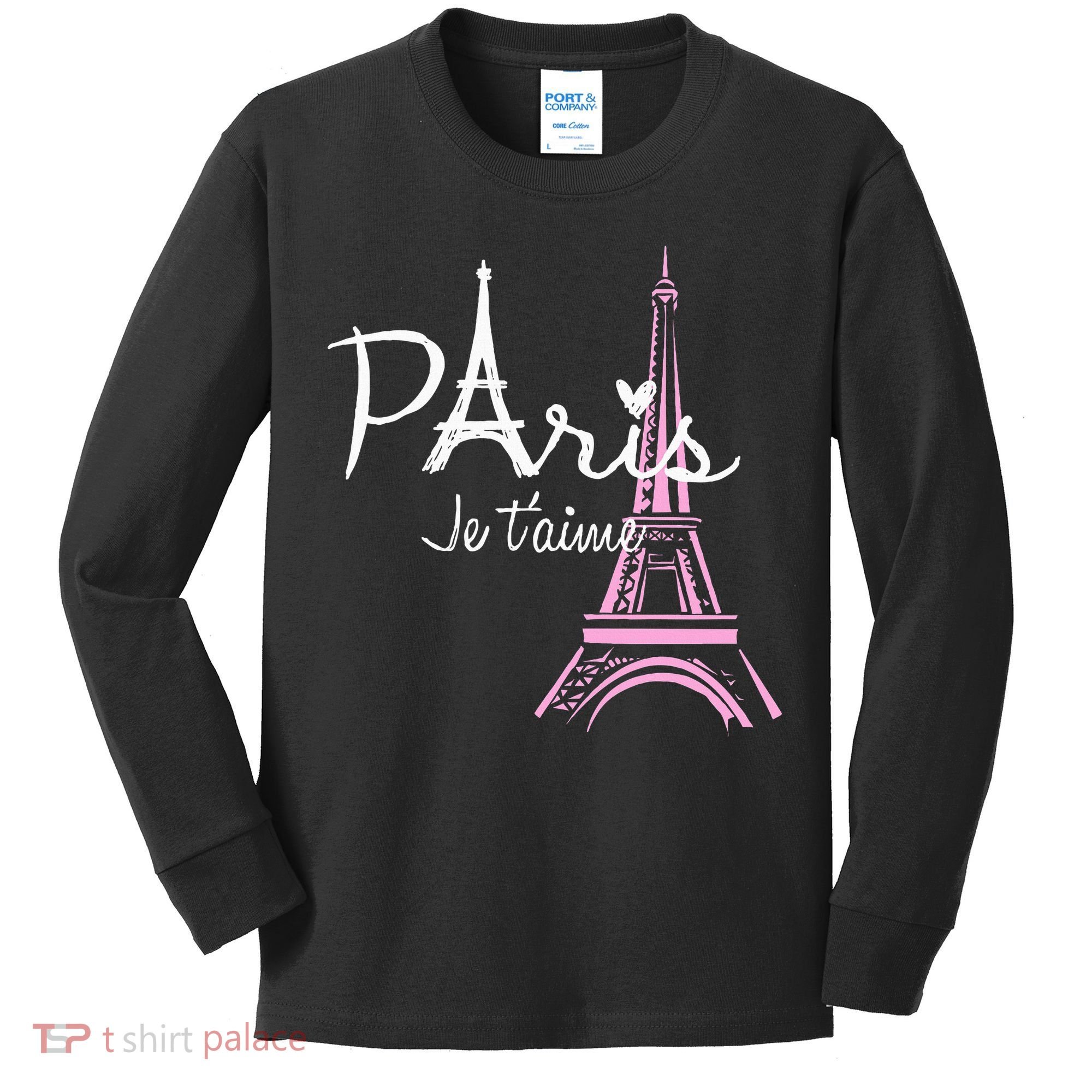 I Love Paris Eiffel Tower France French Kids Long Sleeve Shirt