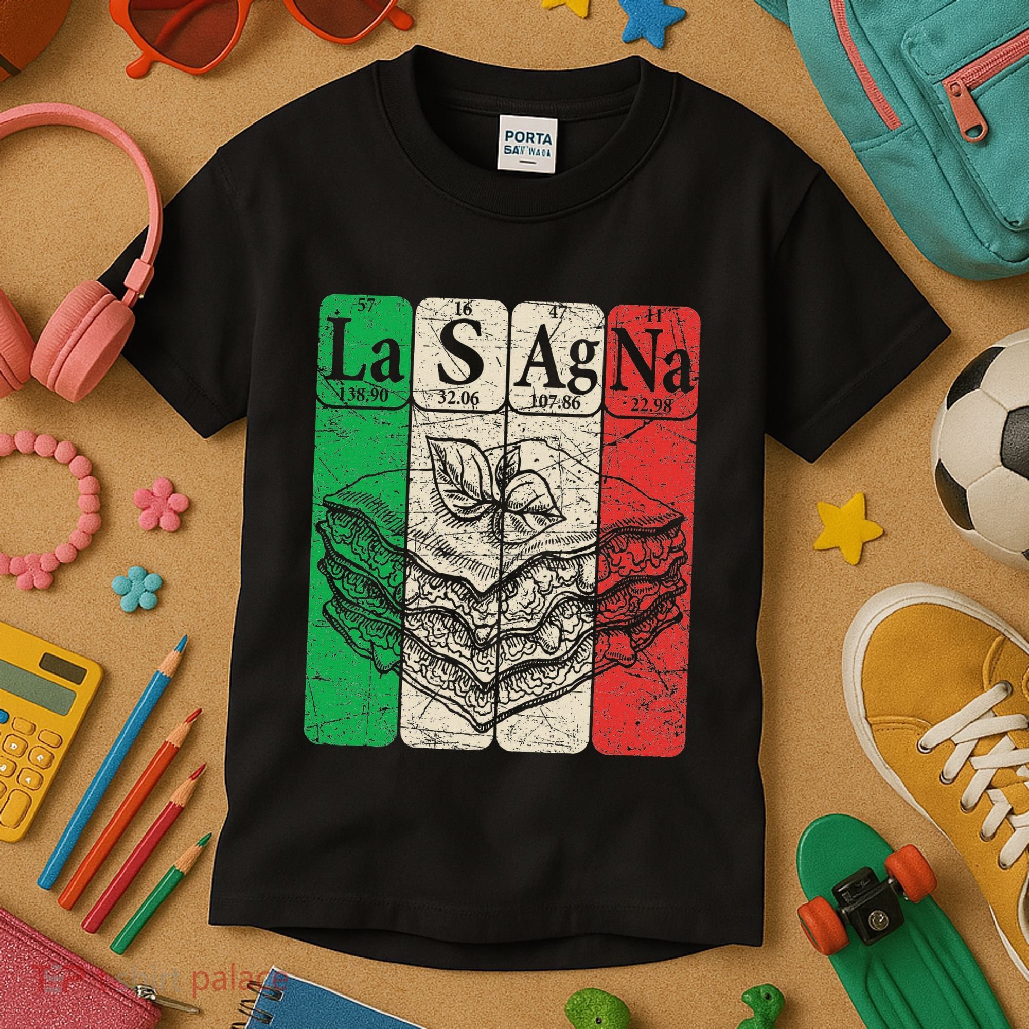 Italian Lasagna Periodic Table Elements Italian Flag Lasagna Kids T-Shirt