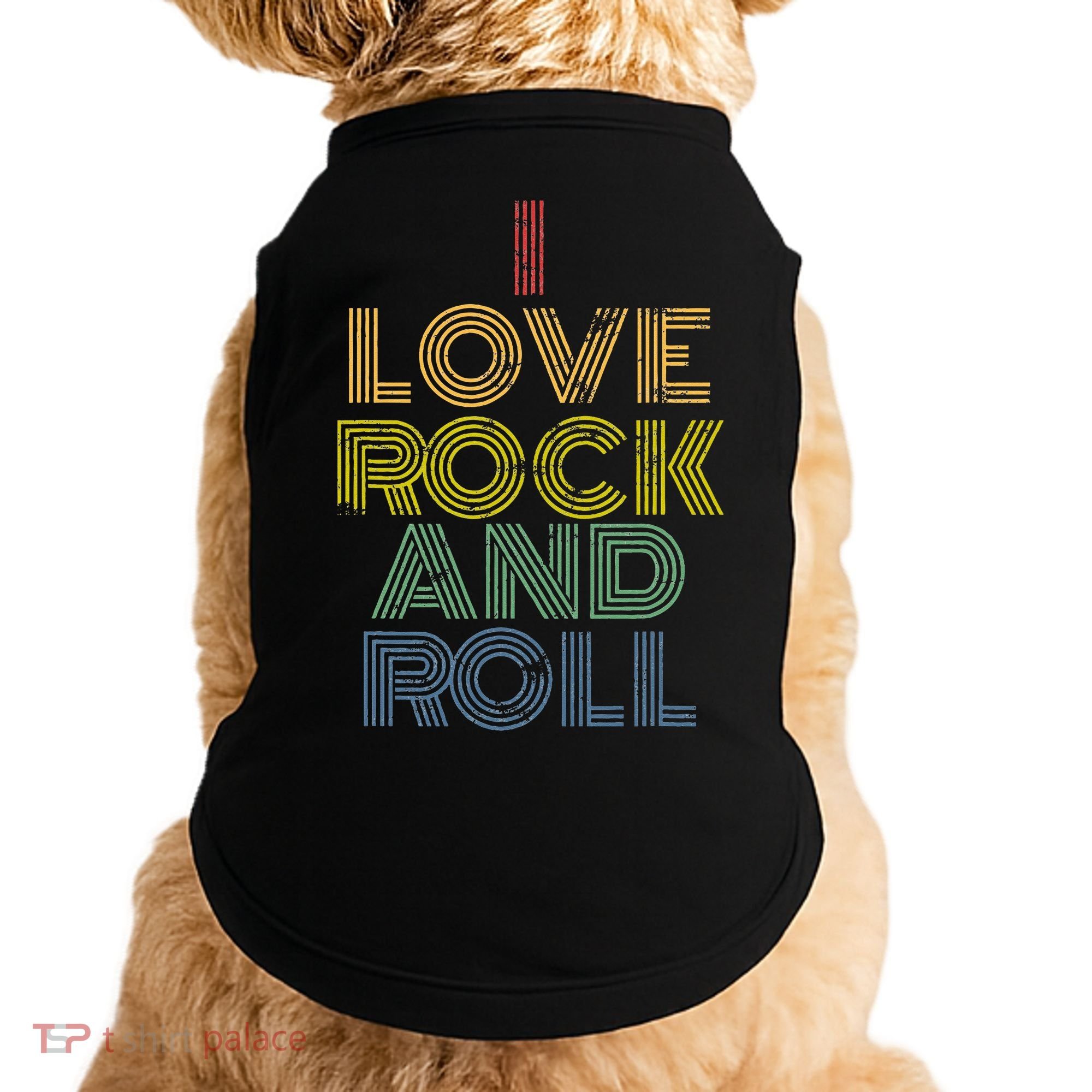 I Love Rock And Roll Distressed Rainbow 70s Doggie Tank