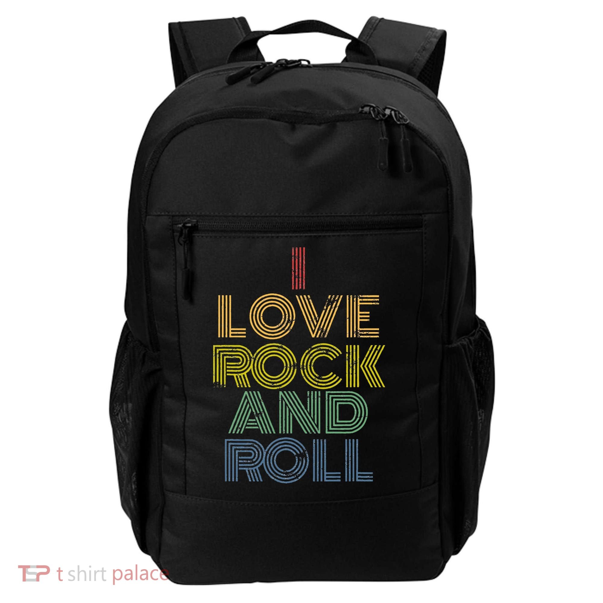 I Love Rock And Roll Distressed Rainbow 70s Backpack