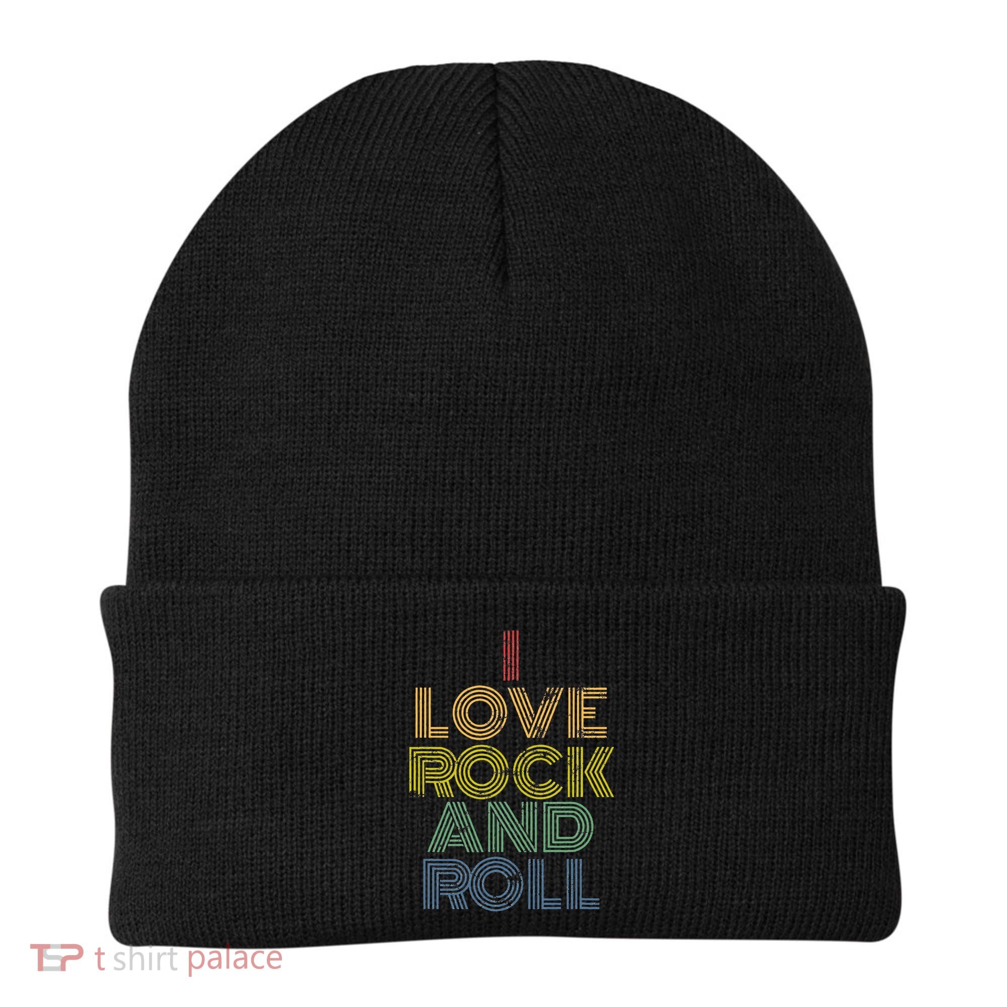 I Love Rock And Roll Distressed Rainbow 70s Beanie