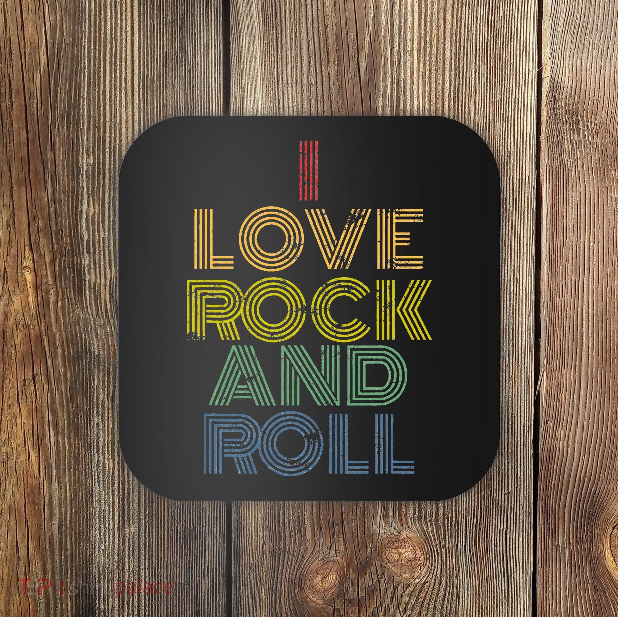 I Love Rock And Roll Distressed Rainbow 70s Coaster