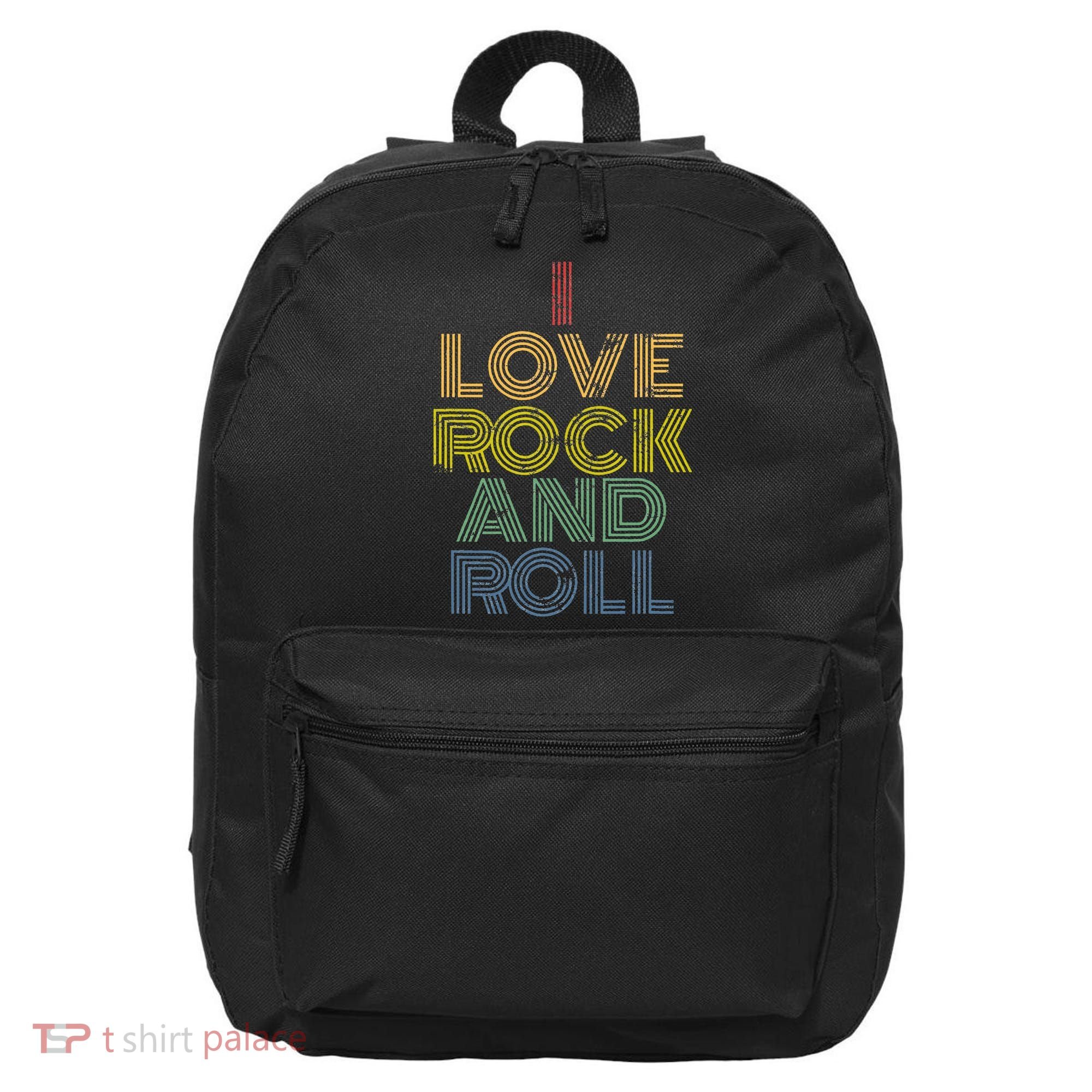I Love Rock And Roll Distressed Rainbow 70s 16 in Basic Backpack