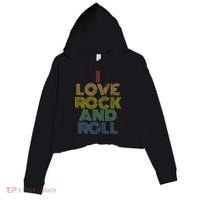 I Love Rock And Roll Distressed Rainbow 70s Crop Fleece Hoodie thumb 0