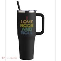 I Love Rock And Roll Distressed Rainbow 70s 40oz Vacuum Insulated Stainless Steel Travel Tumbler thumb 0