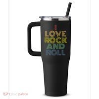 I Love Rock And Roll Distressed Rainbow 70s 40oz Vacuum Insulated Stainless Steel Travel Tumbler thumb 2