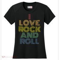 I Love Rock And Roll Distressed Rainbow 70s Women's Cooling Performance Crew T-Shirt thumb 0
