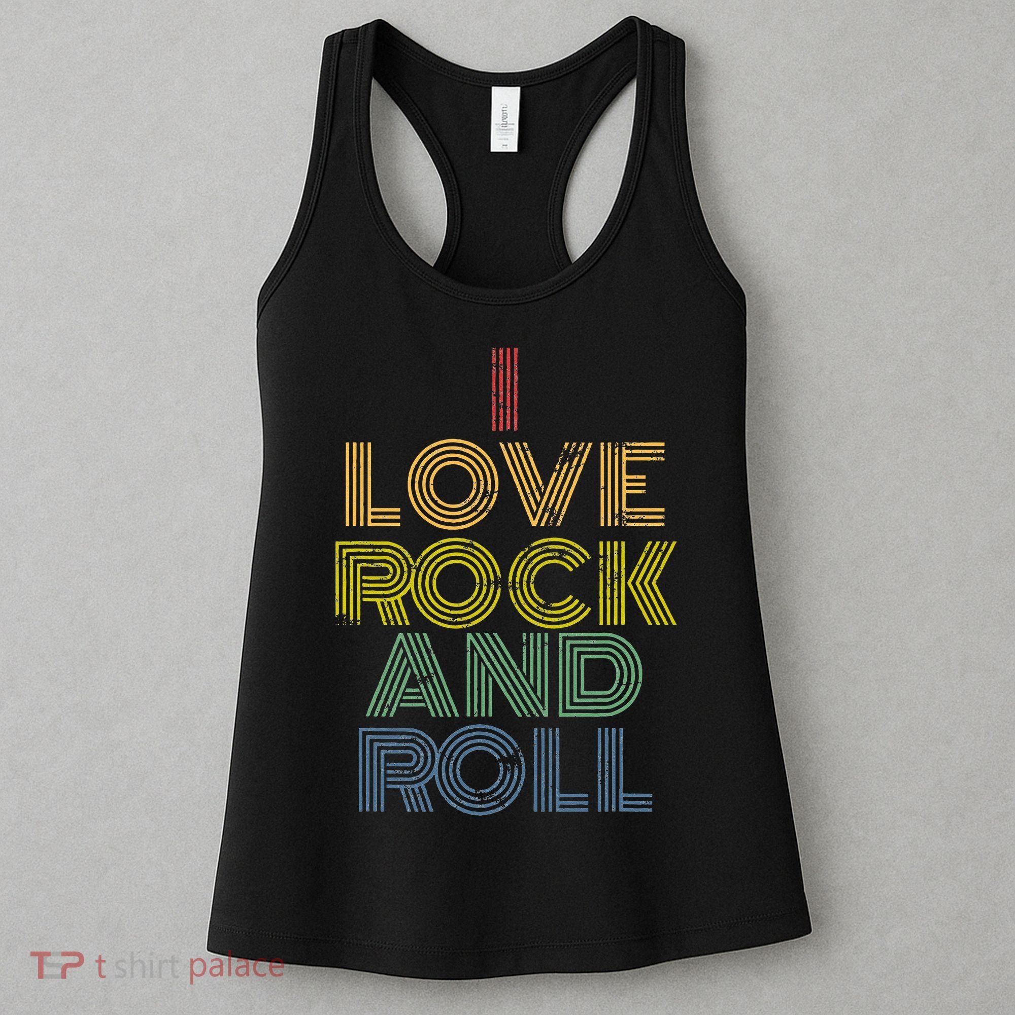 I Love Rock And Roll Distressed Rainbow 70s Women's Tank Top