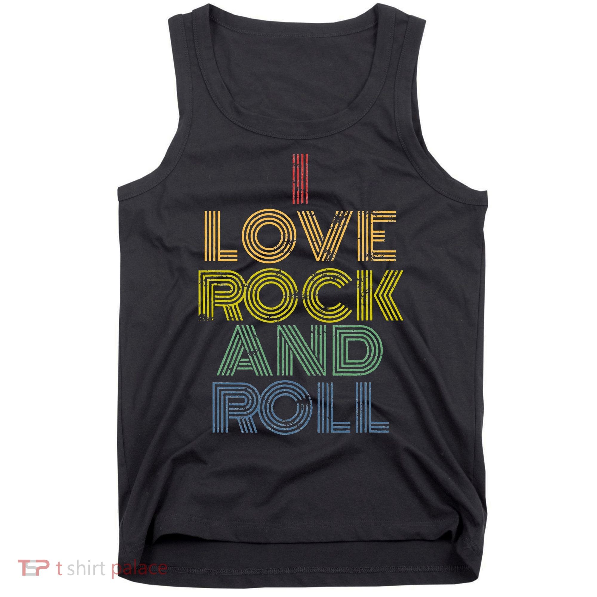 I Love Rock And Roll Distressed Rainbow 70s Tank Top