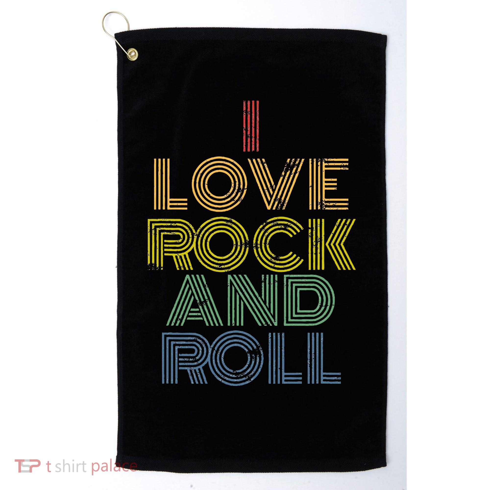 I Love Rock And Roll Distressed Rainbow 70s Golf Towel