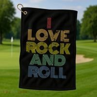 I Love Rock And Roll Distressed Rainbow 70s Golf Towel thumb 1