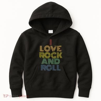 I Love Rock And Roll Distressed Rainbow 70s Kids Hoodie
