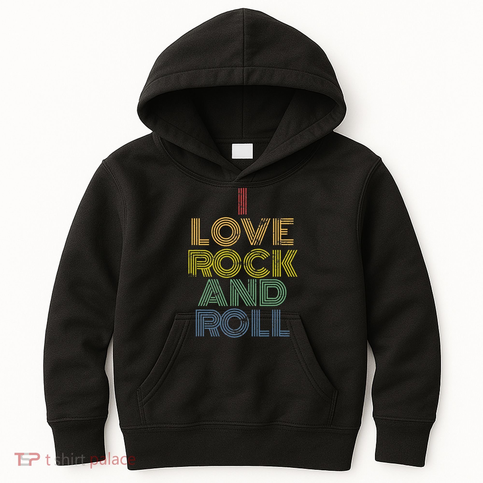 I Love Rock And Roll Distressed Rainbow 70s Kids Hoodie