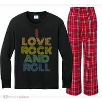 I Love Rock And Roll Distressed Rainbow 70s Kids Long Sleeve Plaid Pajama Set thumb 0