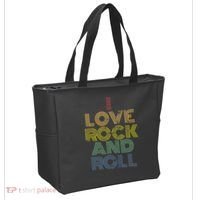 I Love Rock And Roll Distressed Rainbow 70s Tote Bag thumb 2