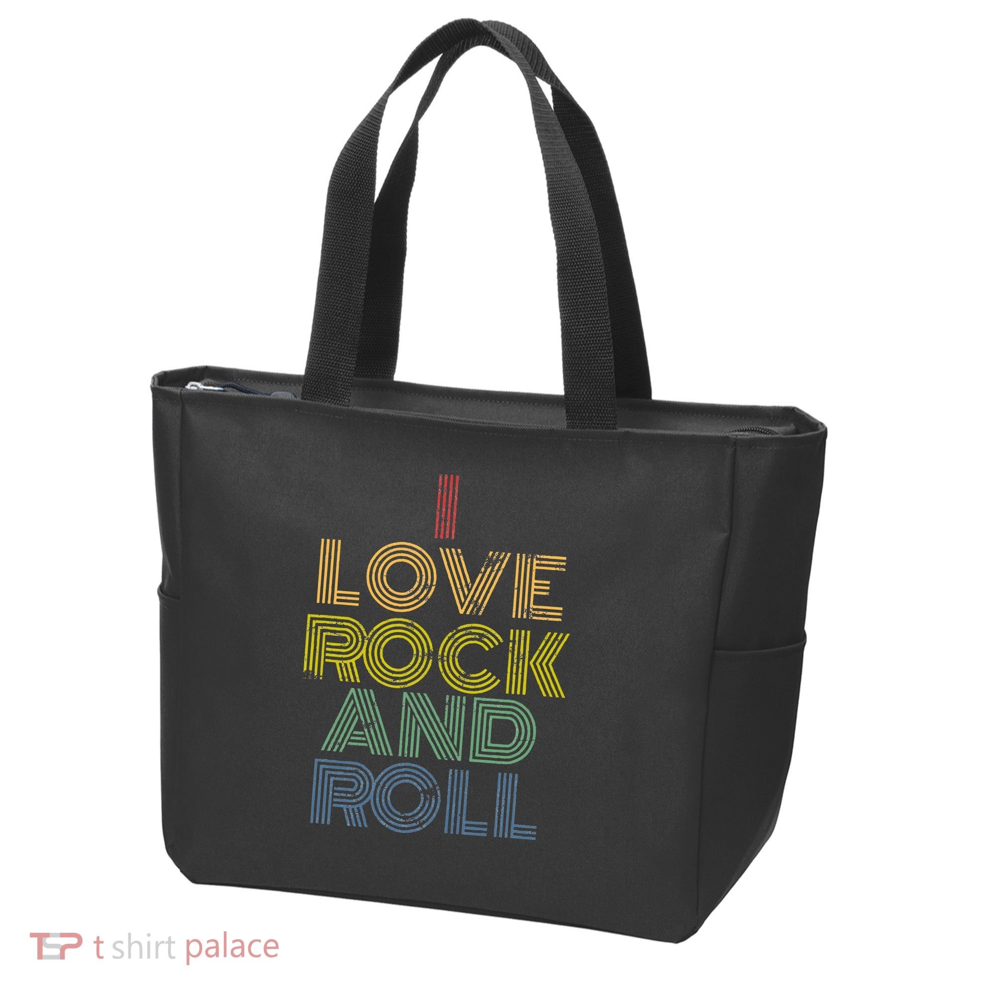I Love Rock And Roll Distressed Rainbow 70s Tote Bag