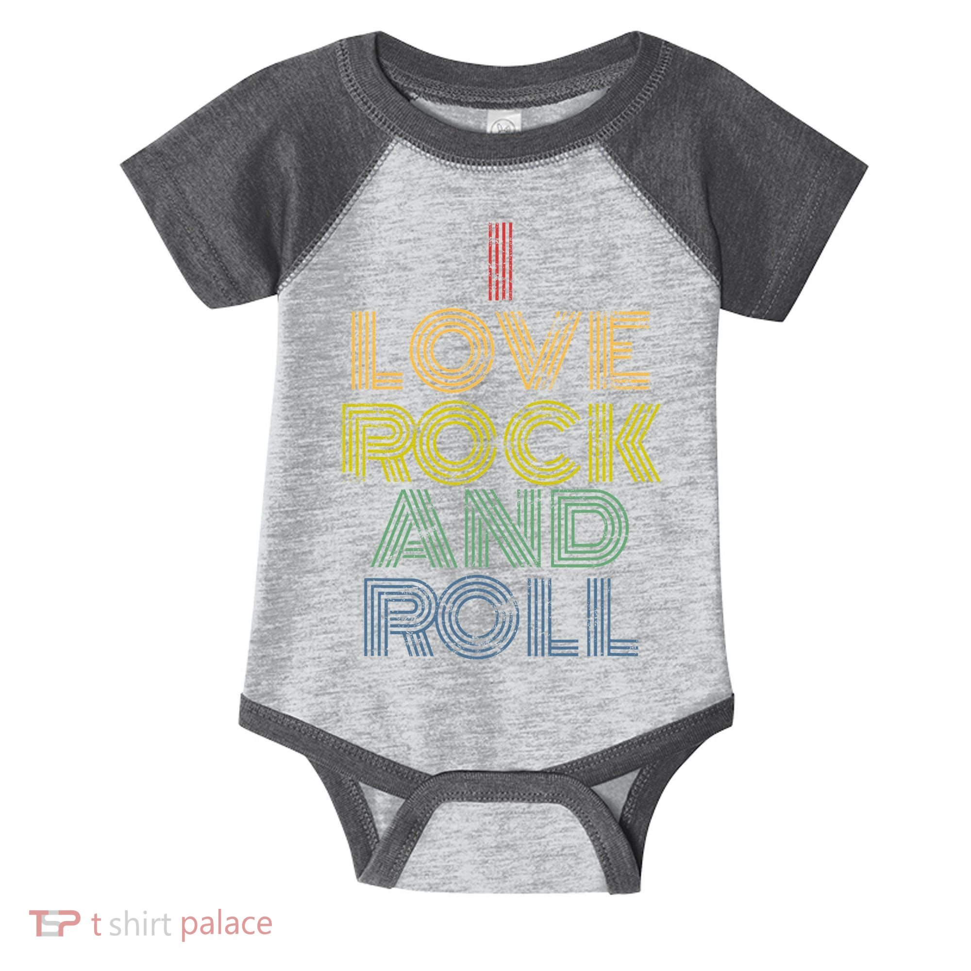 I Love Rock And Roll Distressed Rainbow 70s Infant Baby Jersey Bodysuit