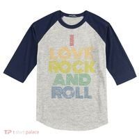 I Love Rock And Roll Distressed Rainbow 70s Kids Colorblock Raglan Jersey thumb 0