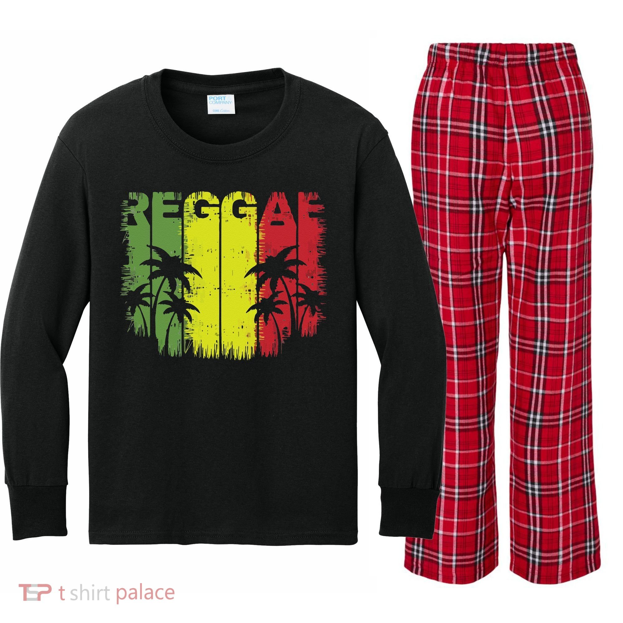 I Love Reggae Music Hoodie Kids Long Sleeve Plaid Pajama Set