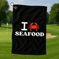 I Love Seafood Crab Shellfish National Seafood Month Gift Golf Towel thumb 1