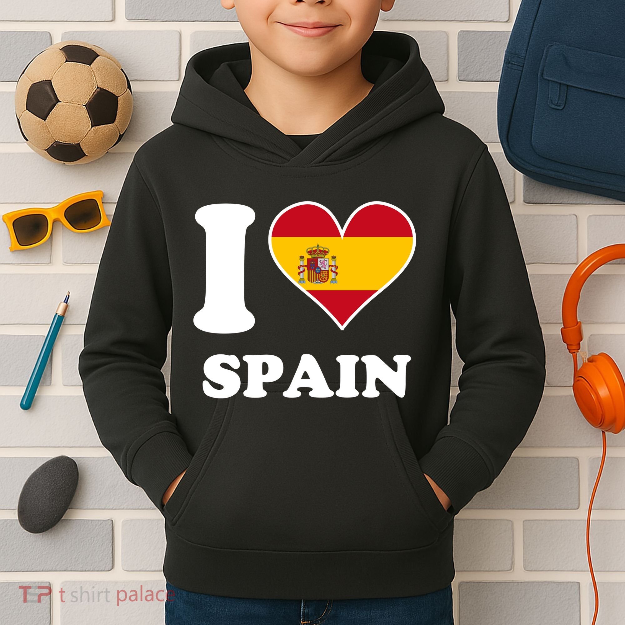 I Love Spain Spanish Flag Heart Kids Hoodie