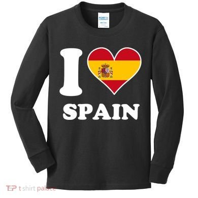 I Love Spain Spanish Flag Heart Kids Long Sleeve Shirt