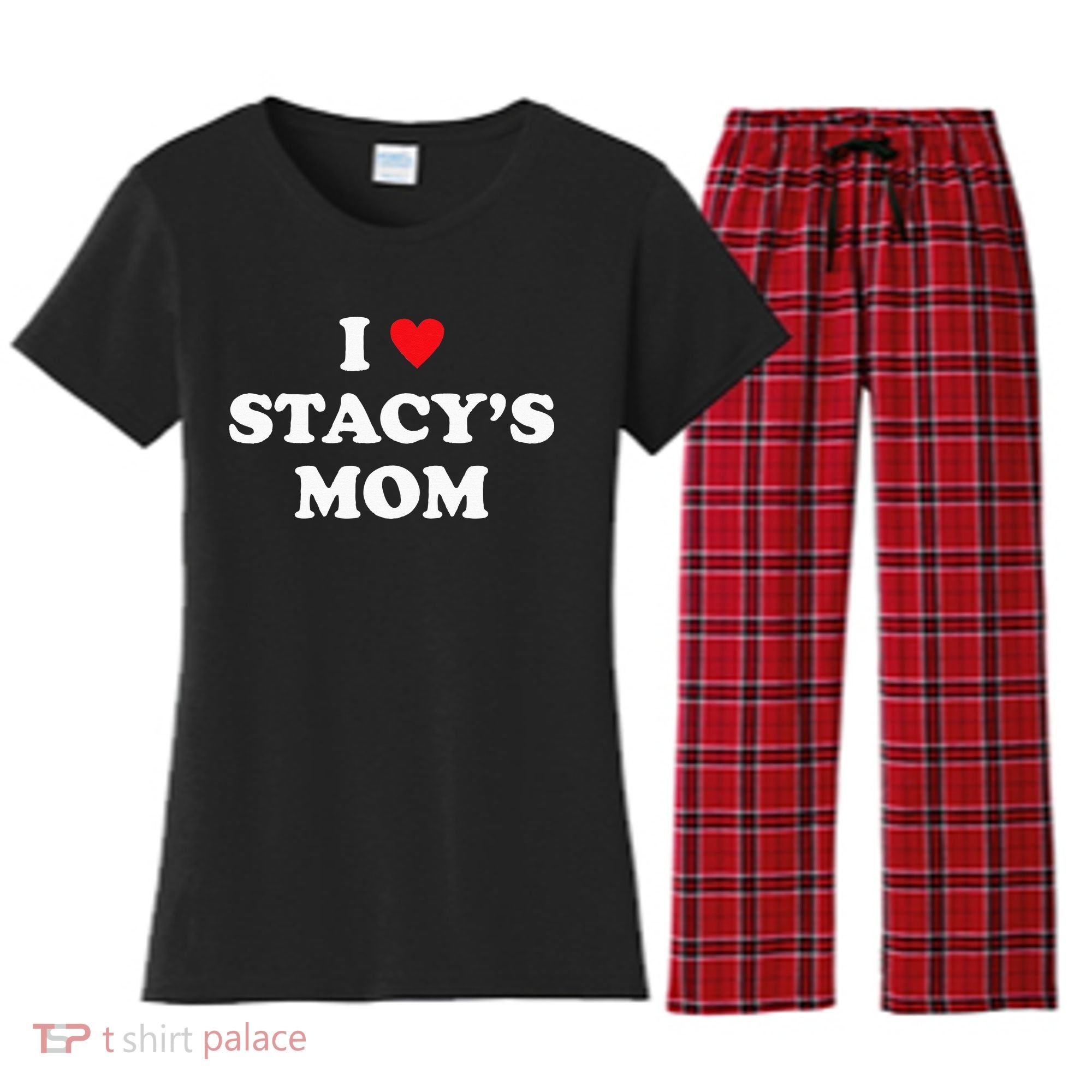 I Love Stacy's Mom Heart Hot Funny Meme Women's Flannel Pajama Set