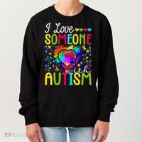 I Love Someone With Autism Rainbow Heart Puzzle Piece Gift Women's Sweatshirt thumb 0