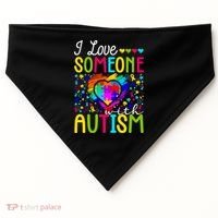 I Love Someone With Autism Rainbow Heart Puzzle Piece Gift USA-Made Doggie Bandana thumb 0